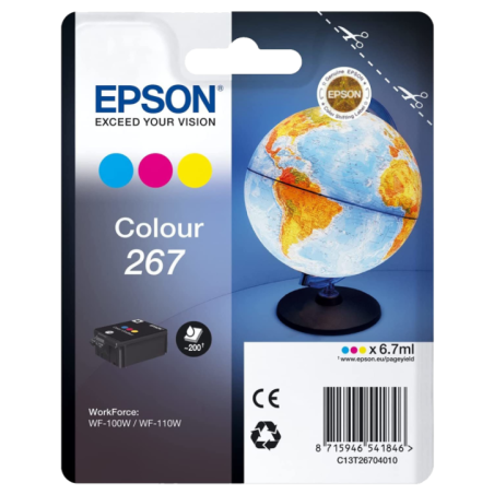 EPSON Monobloc Globe 267 - encre DURABrite Ultra 3 couleurs WF 100
 (Référence C13T26704010)
