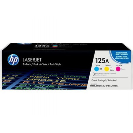 HP 125A 3-pack Cyan/Magenta/Yellow Original LaserJHP CLJ CP1215/1515 pack C/M/Y Crtg (Référence CF373AM)
